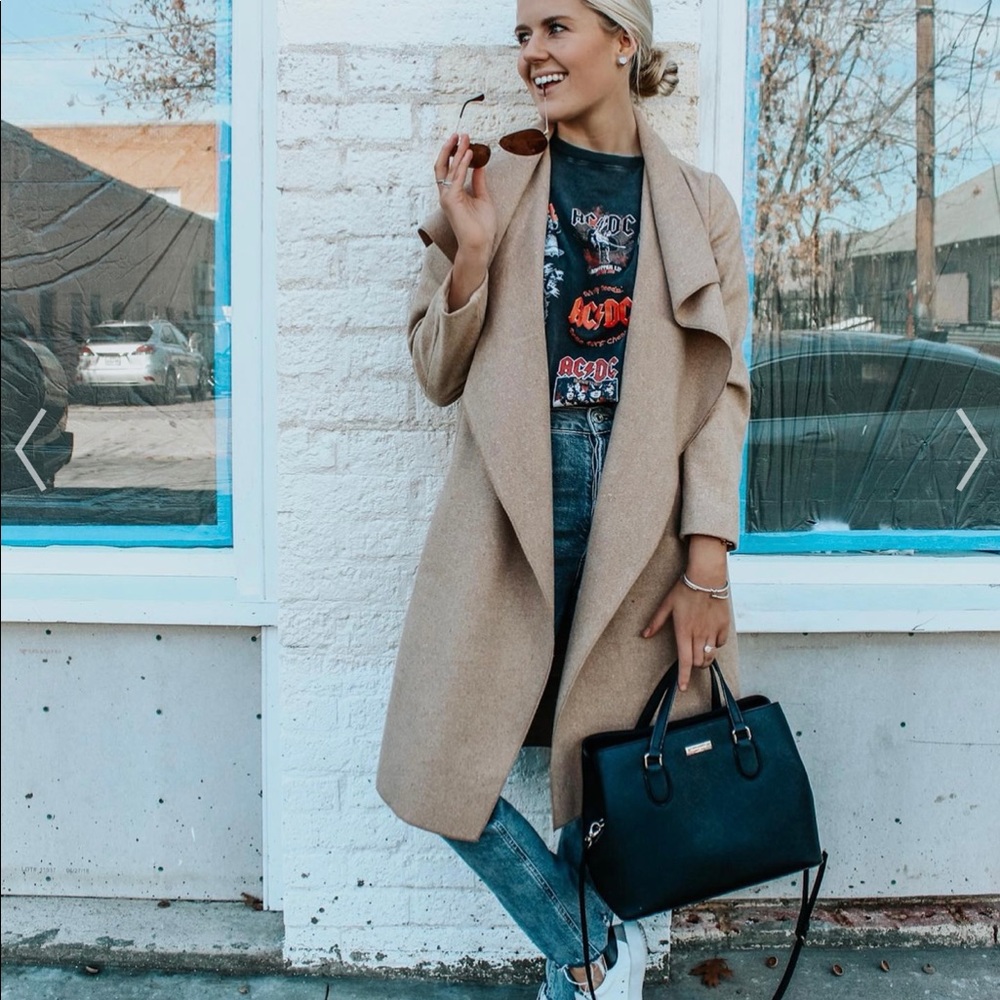 FREE MYSELF OPEN FRONT WOOL-BLEND COAT IN SAND